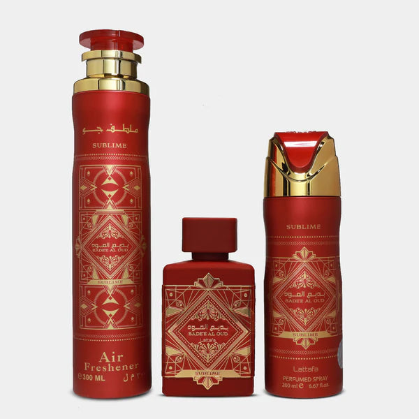 GIFT SET 3 PCS - BADEE AL OUD SUBLIME (EDP 100ML, DEO 200ML , AIR FRESHENER 300ML)