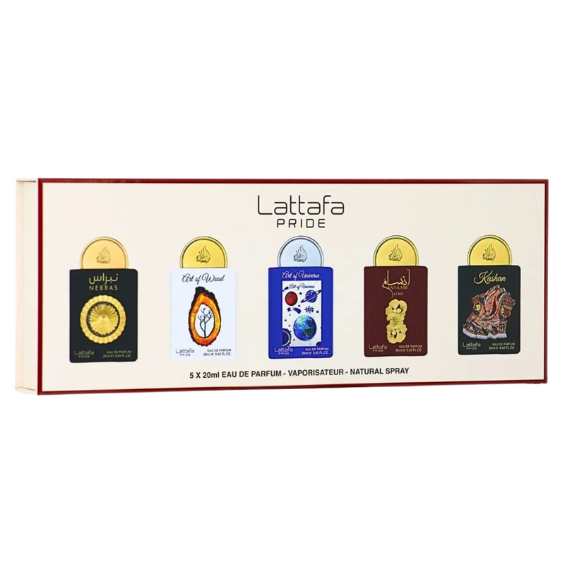 LATTAFA PRIDE PERFUME SET OF 5 X 20ML (Nebras, Art of Wood, Art of Universe, Ansaam Gold, Kashan)