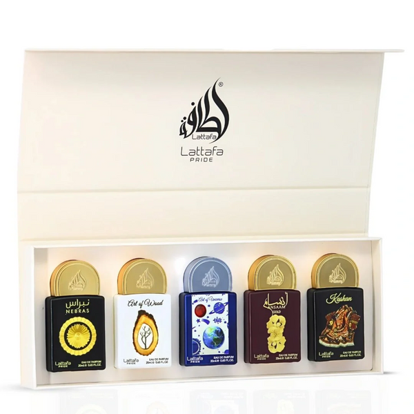 LATTAFA PRIDE PERFUME SET OF 5 X 20ML (Nebras, Art of Wood, Art of Universe, Ansaam Gold, Kashan)