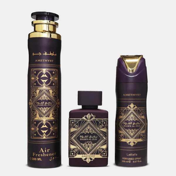 GIFT SET 3 PCS - BADEE AL OUD AMETHYST (EDP  100ML, DEO 200ML , AIR FRESHENER 300ML)