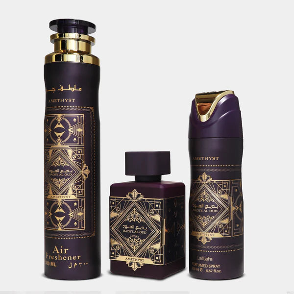 GIFT SET 3 PCS - BADEE AL OUD AMETHYST (EDP  100ML, DEO 200ML , AIR FRESHENER 300ML)