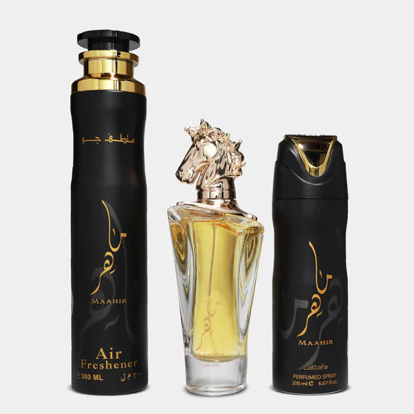 GIFT SET 3 PCS - MAAHIR (EDP 100ML, DEO 200ML , AIR FRESHENER 300ML)