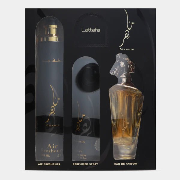 GIFT SET 3 PCS - MAAHIR (EDP 100ML, DEO 200ML , AIR FRESHENER 300ML)