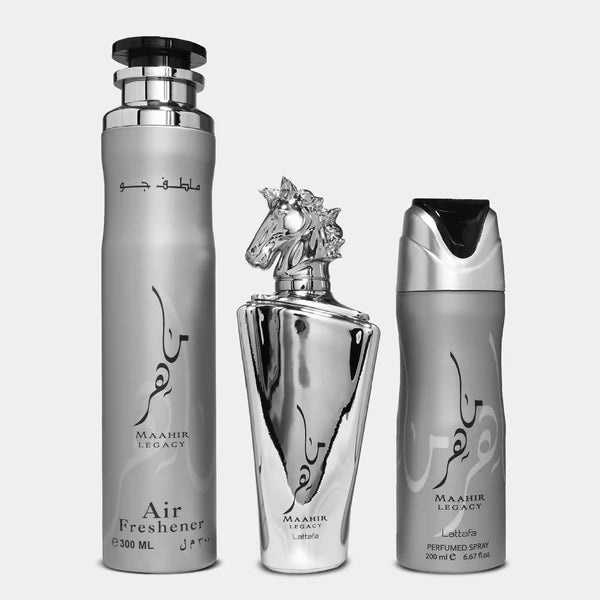 GIFT SET 3 PCS - MAAHIR LEGACY (EDP 100ML, DEO 200ML , AIR FRESHENER 300ML)