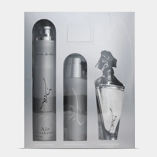 GIFT SET 3 PCS - MAAHIR LEGACY (EDP 100ML, DEO 200ML , AIR FRESHENER 300ML)